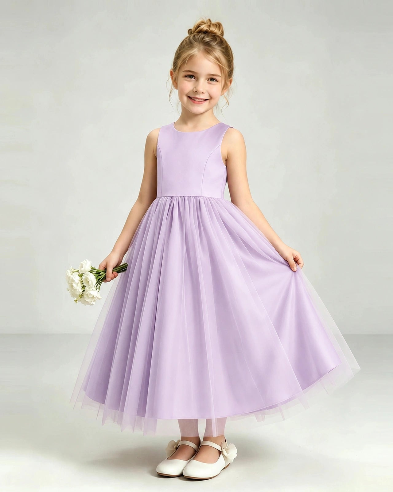 Lilac Tulle Flower Girl Dress Front View