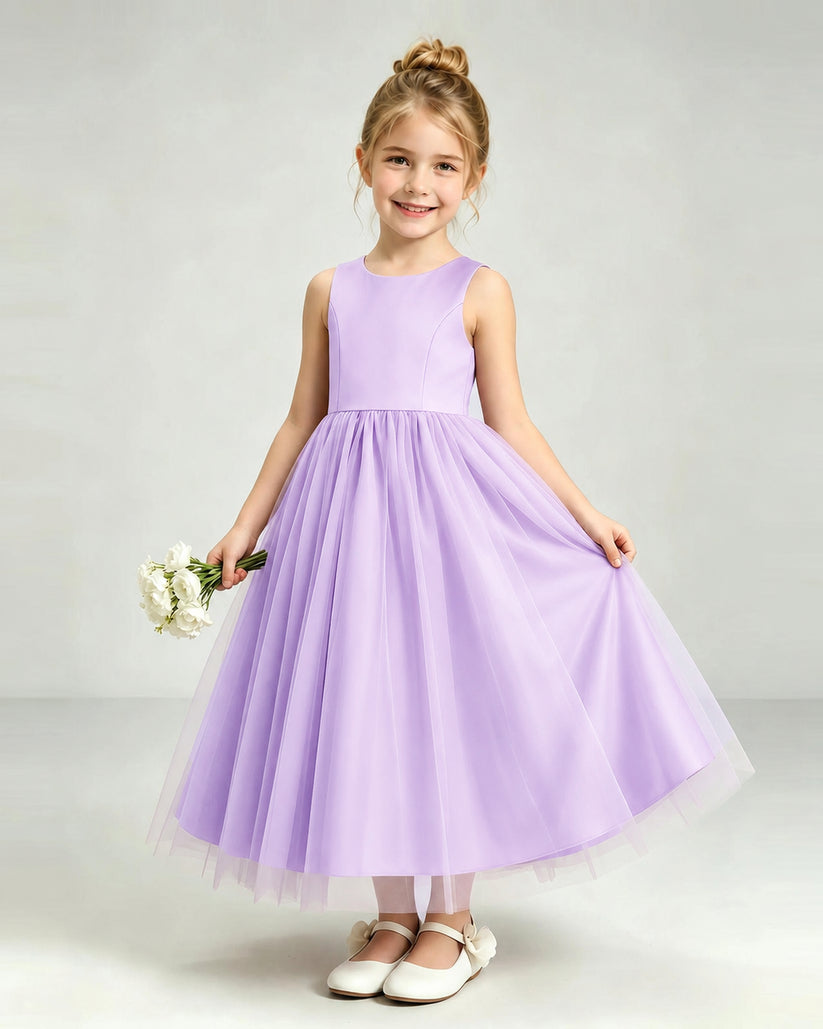 Lilac Tulle Flower Girl Dress Front View