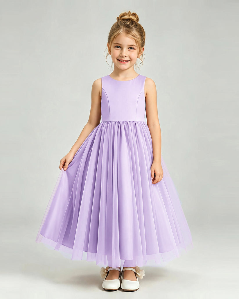 Lilac Tulle Flower Girl Dress Front View