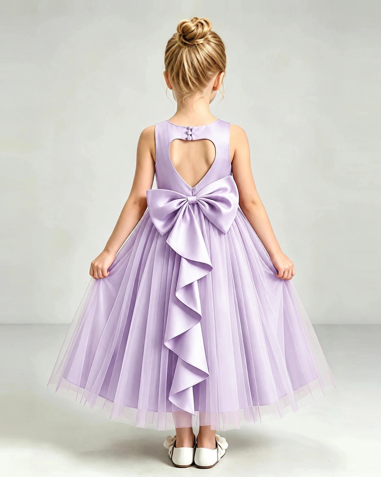 Lilac Tulle Flower Girl Dress Back View