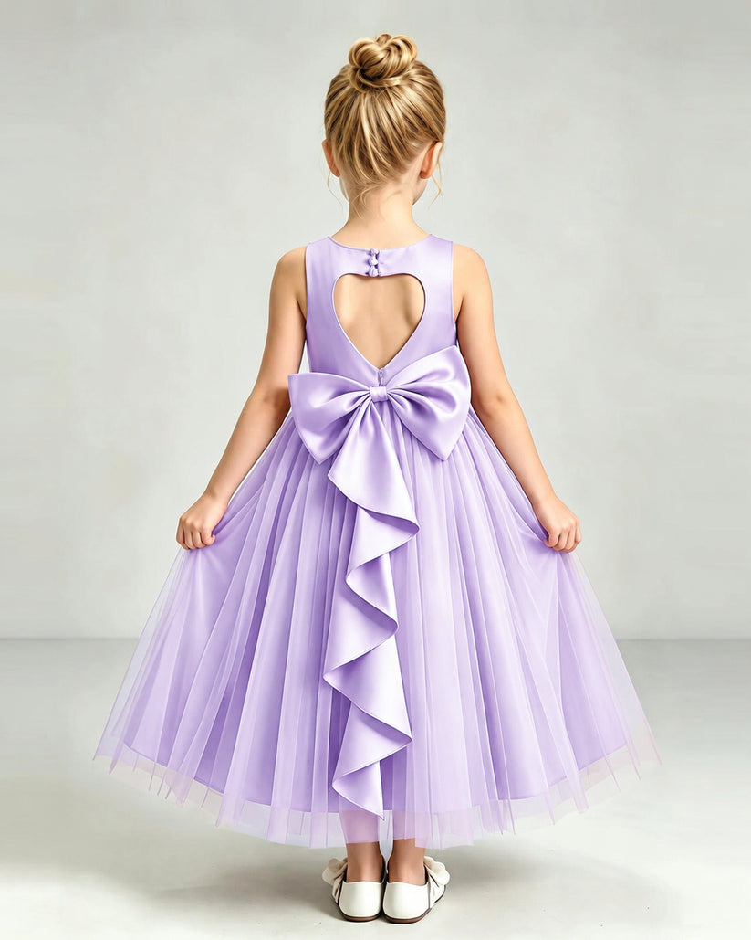 Lilac Tulle Flower Girl Dress Back View