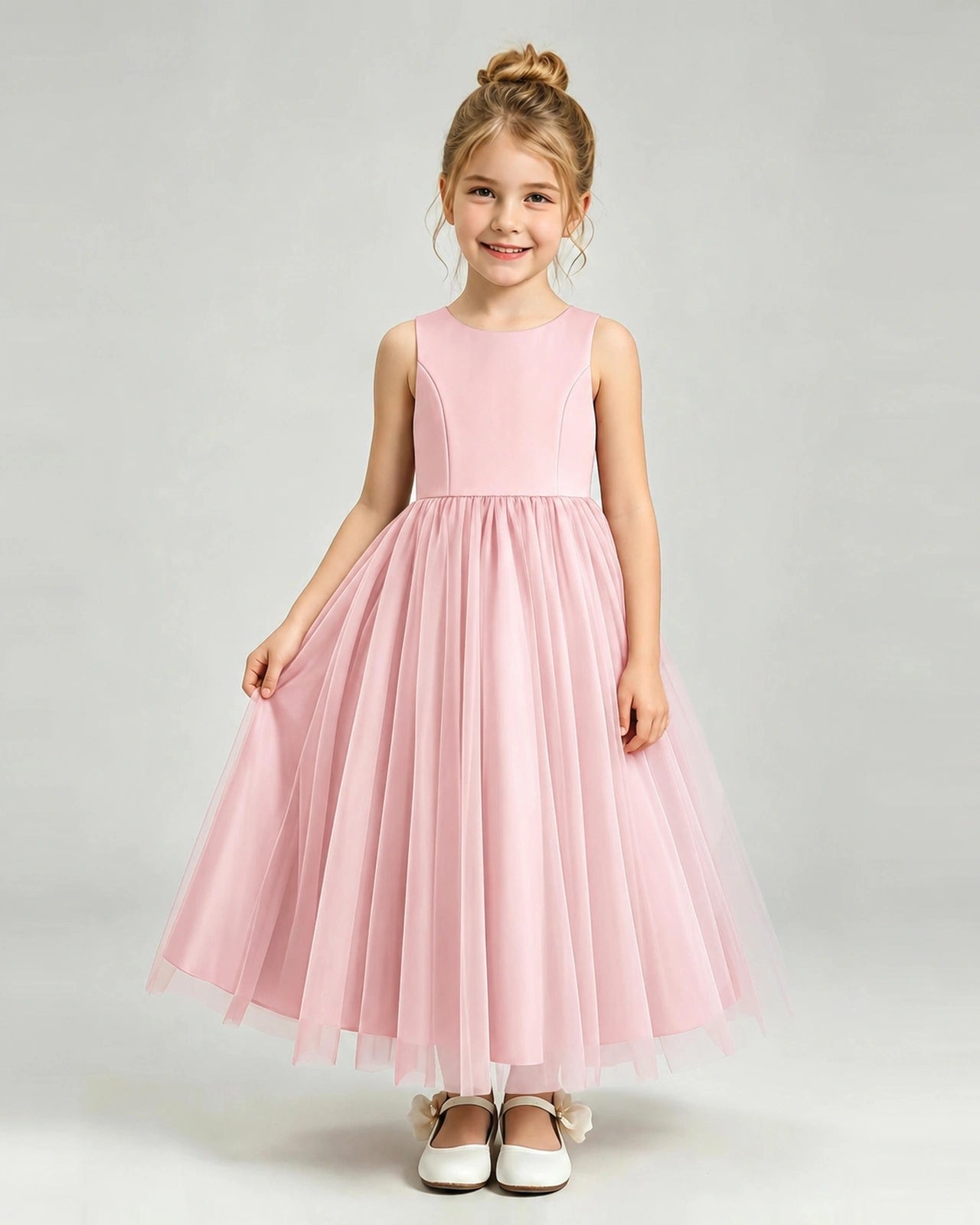 Pink Tulle Flower Girl Dress Front View