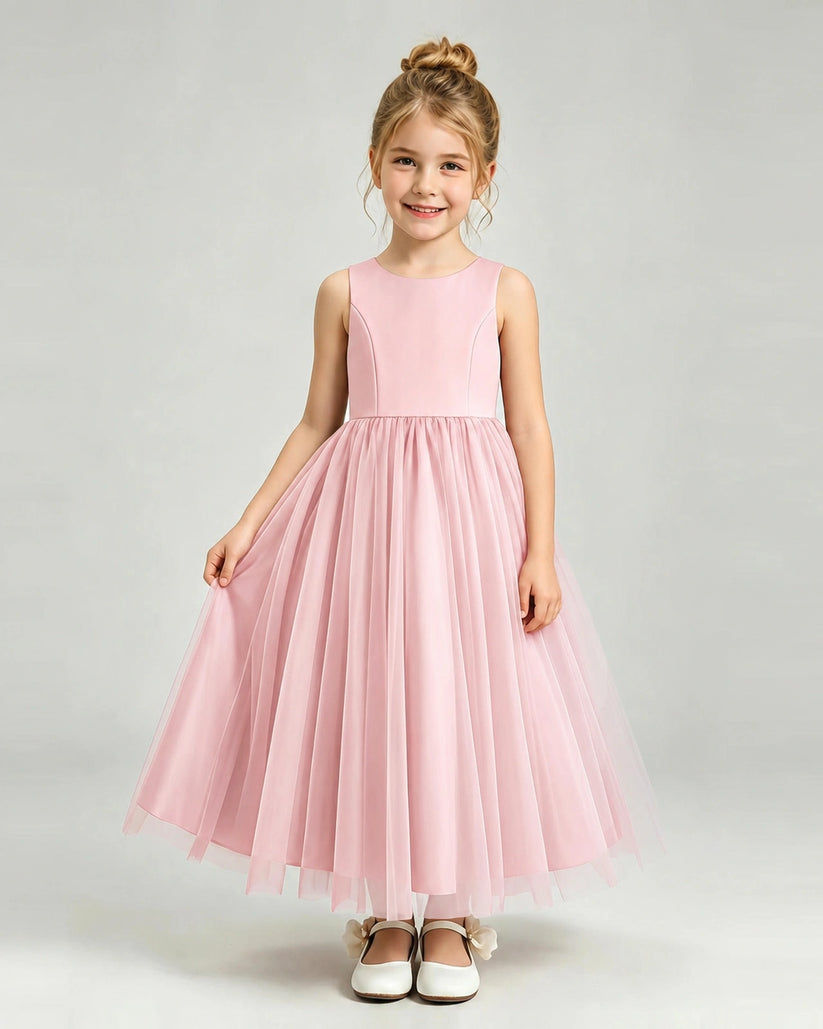 Pink Tulle Flower Girl Dress Front View