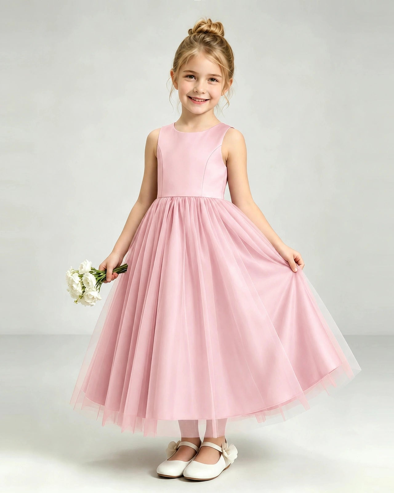 Dideyttawl Pink Flower Girl Dress Sleeveless Satin Heart Cutout Tulle Gown Zweitbild