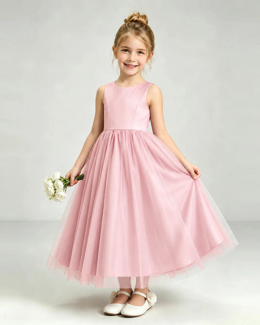 Pink Tulle Flower Girl Dress Front View