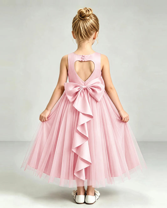 Pink Tulle Flower Girl Dress Back View