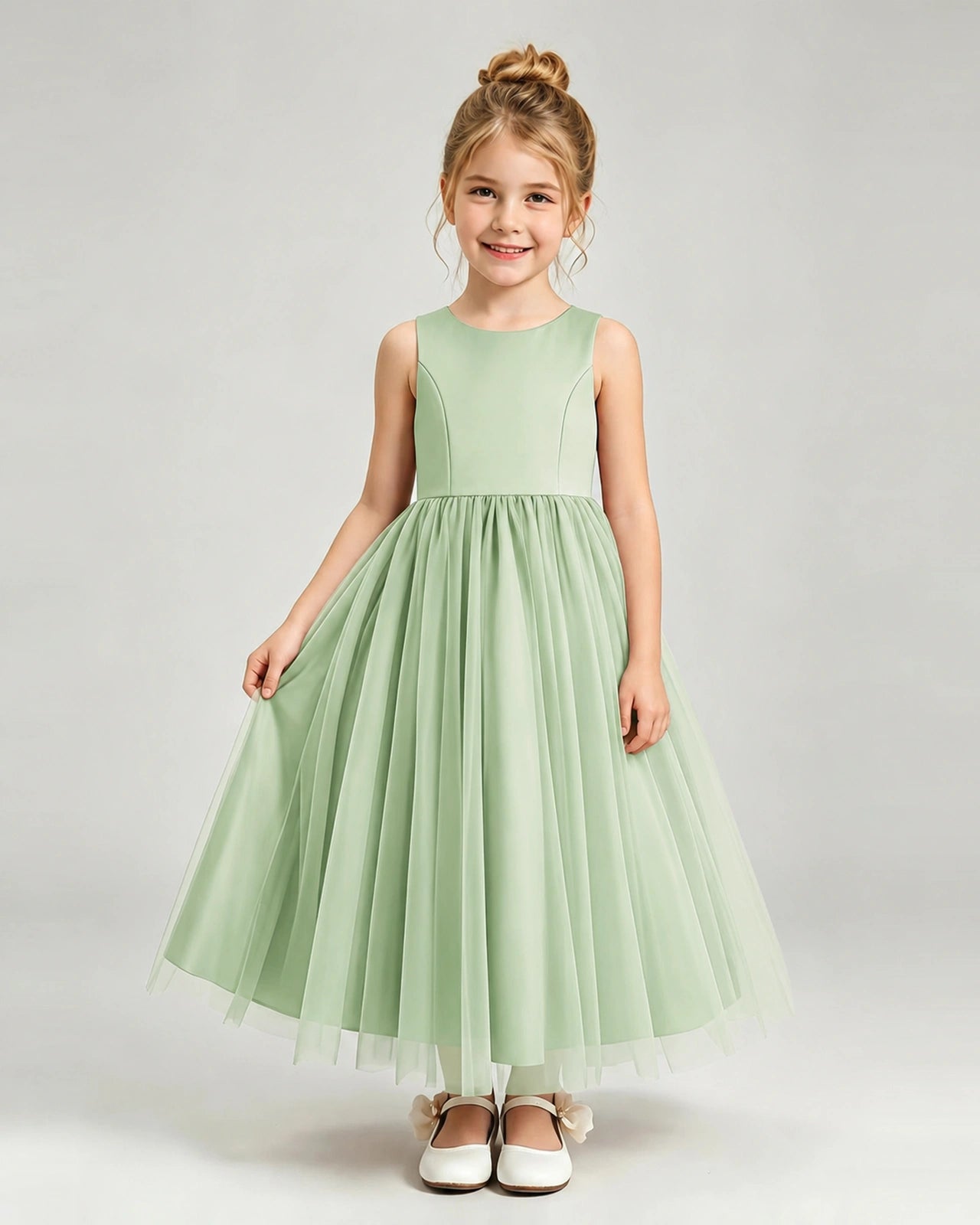 Sage Green Tulle Flower Girl Dress Front View