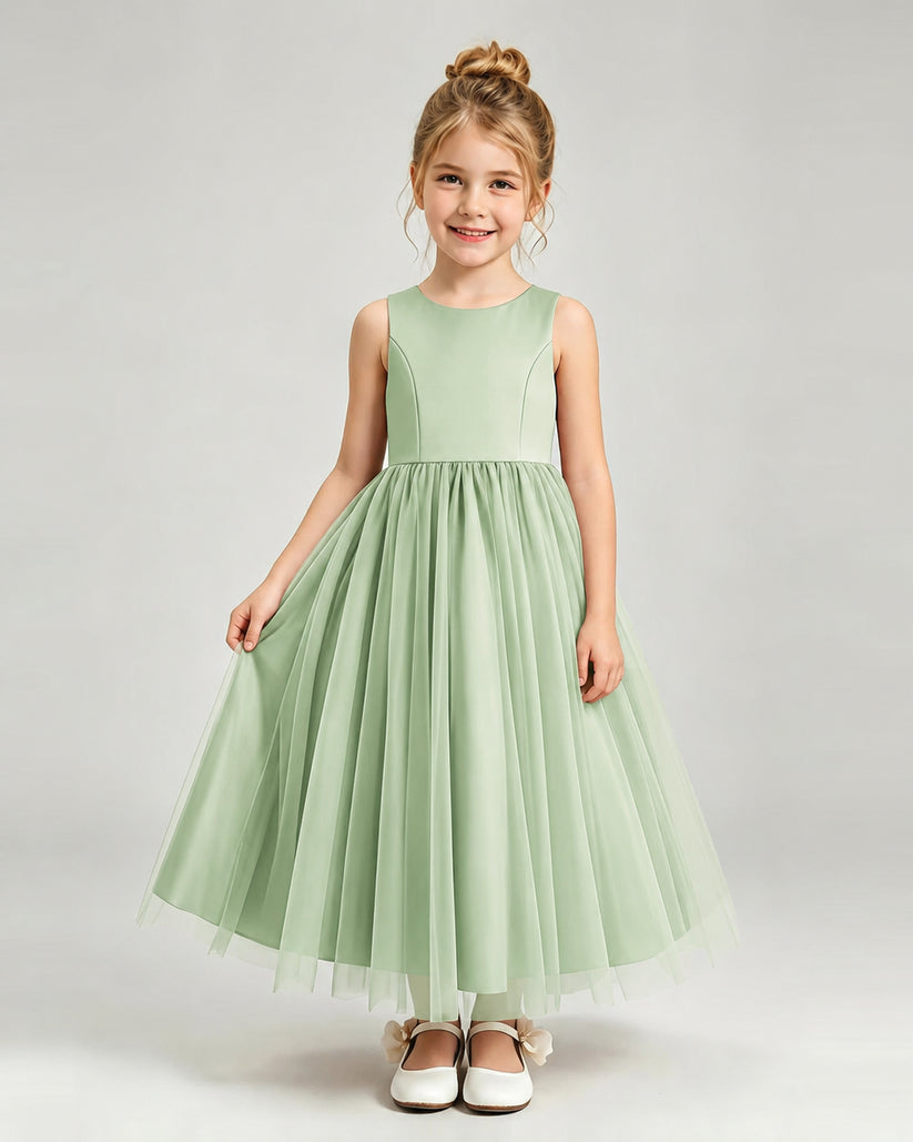 Sage Green Tulle Flower Girl Dress Front View