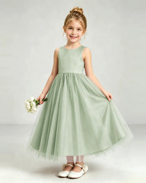 Sage Green Tulle Flower Girl Dress Front View