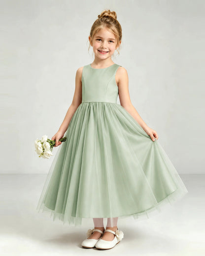 Sage Green Tulle Flower Girl Dress Front View
