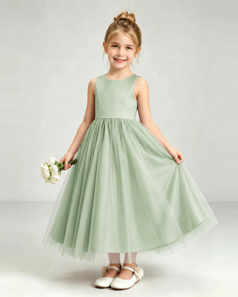 Sage Green Tulle Flower Girl Dress Front View