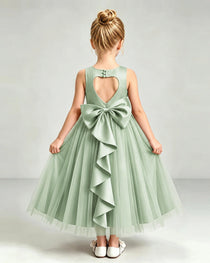 Sage Green Tulle Flower Girl Dress Back View