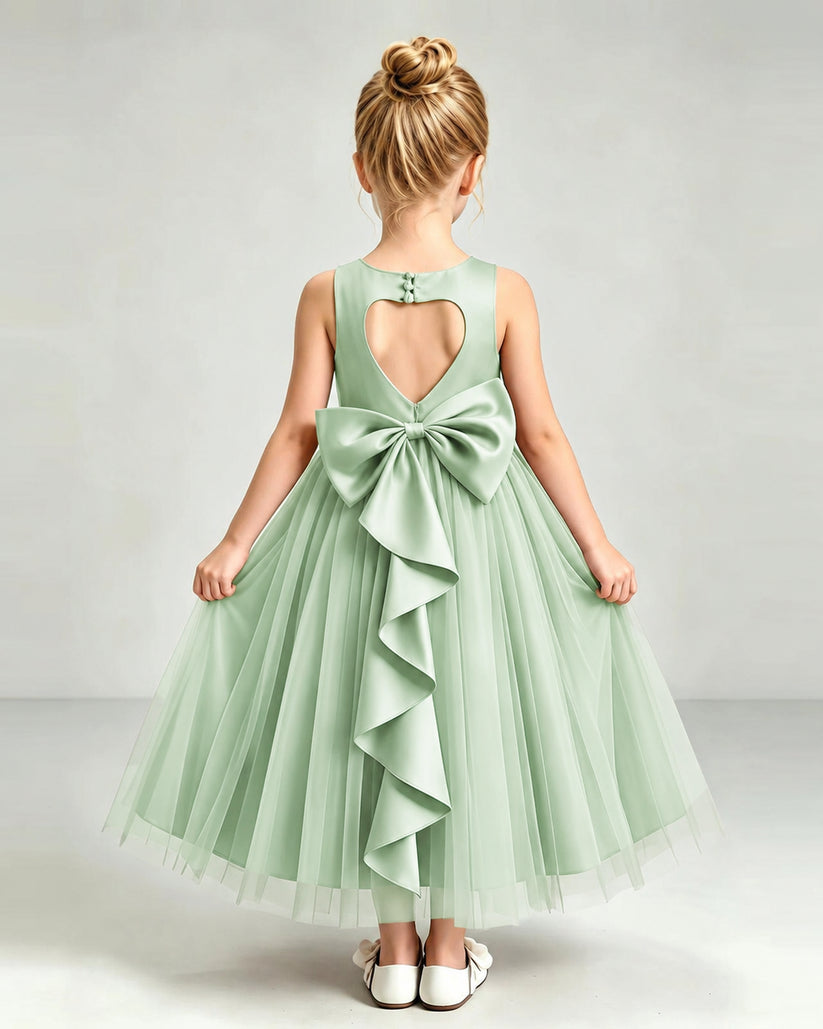 Sage Green Tulle Flower Girl Dress Back View