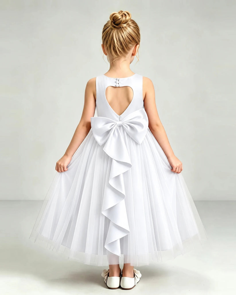 White Tulle Flower Girl Dress Back View