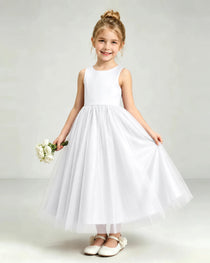 White Tulle Flower Girl Dress Front View