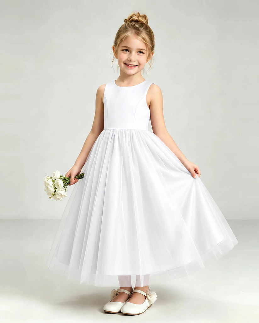White Tulle Flower Girl Dress Front View