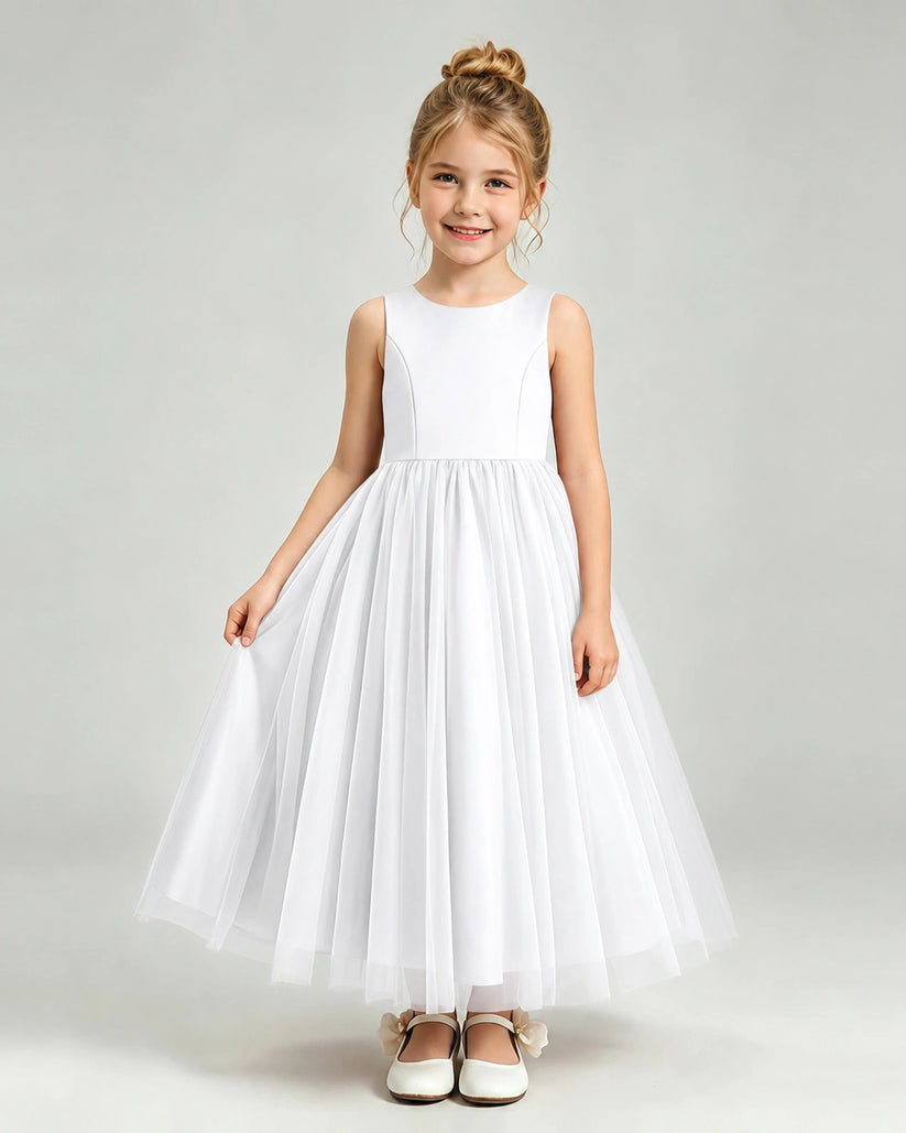 White Tulle Flower Girl Dress Front View