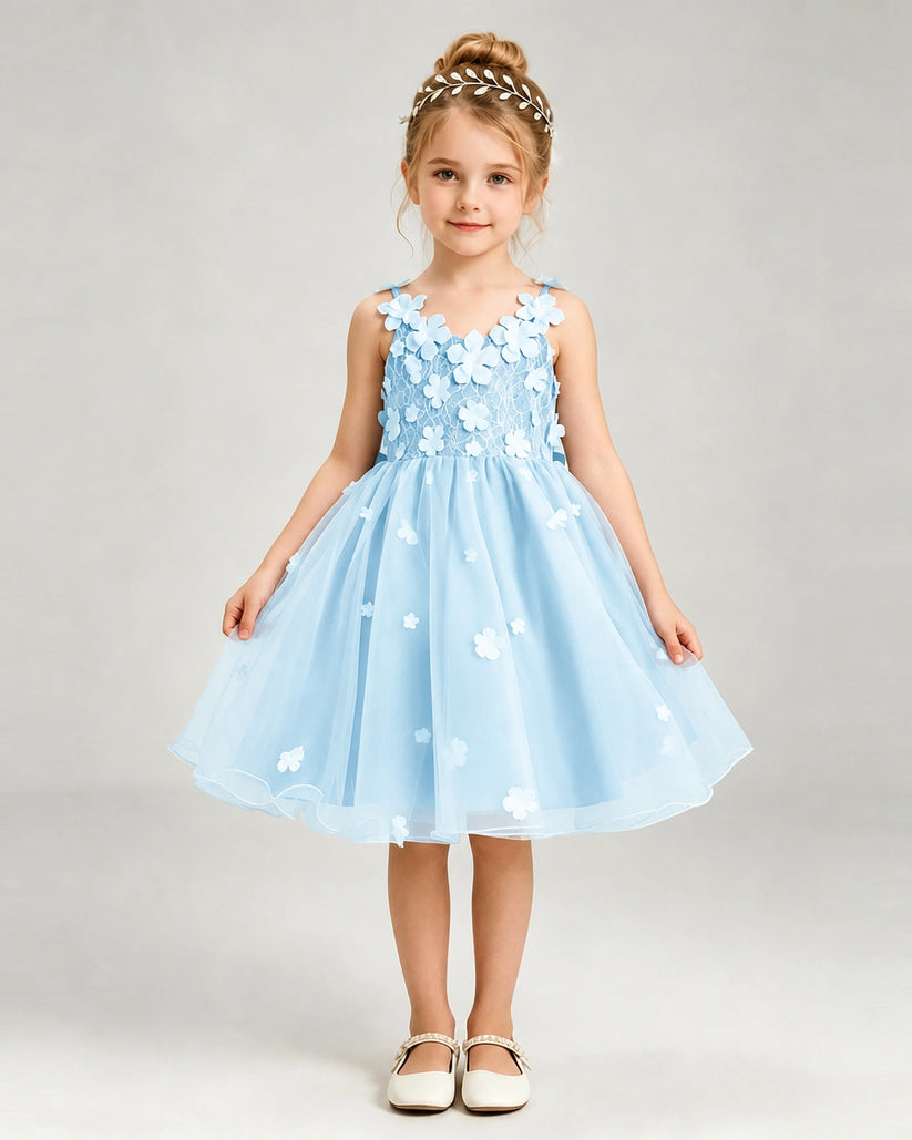 Baby Blue Tulle A-line Girls Formal Dress Front View