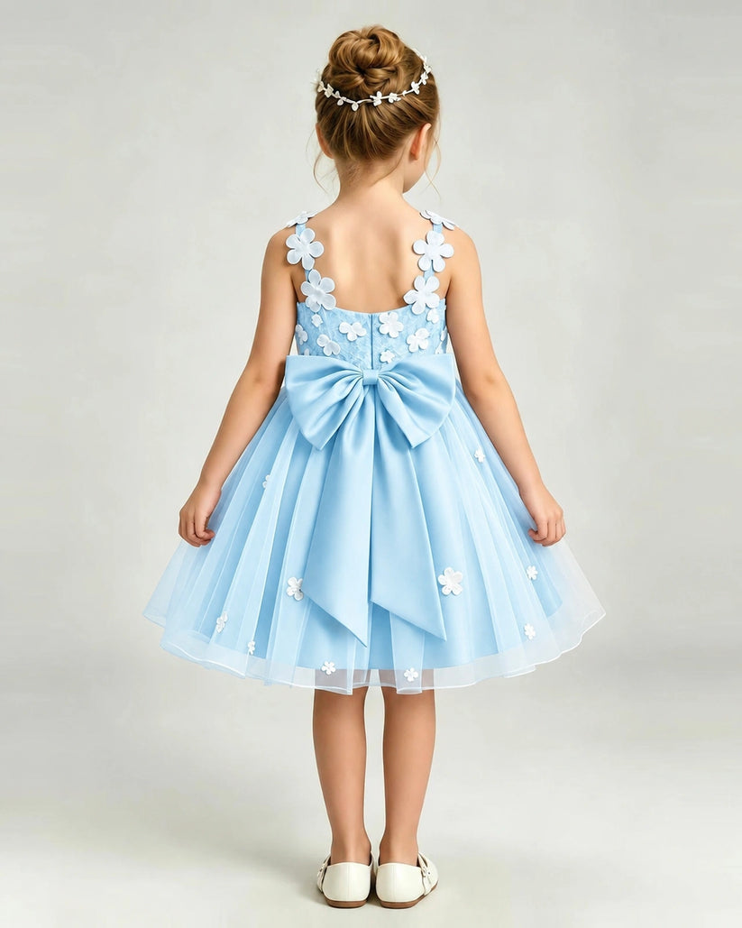 Baby Blue Light Blue Tulle A-line Girls Formal Dress Back View