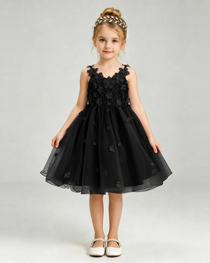 Black Tulle A-line Girls Formal Dress Front View