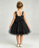 Black Tulle A-line Girls Formal Dress Back View