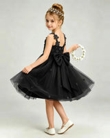 Black Tulle A-line Girls Formal Dress Back View