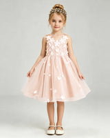 Blush Pink Tulle A-line Girls Formal Dress Front View