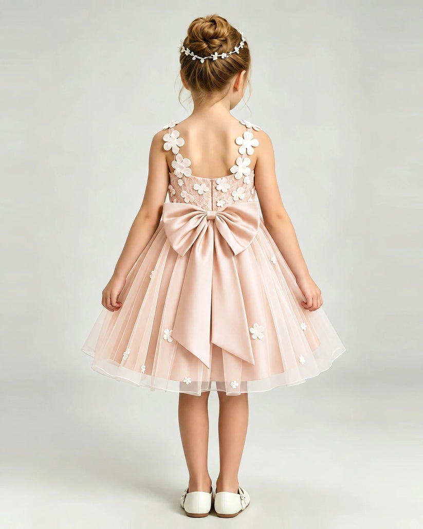Blush Pink Tulle A-line Girls Formal Dress Back View