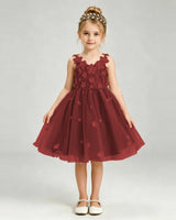 Burgundy Tulle A-line Girls Formal Dress Front View