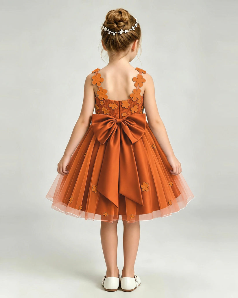 Burnt Orange Tulle A-line Girls Formal Dress Back View