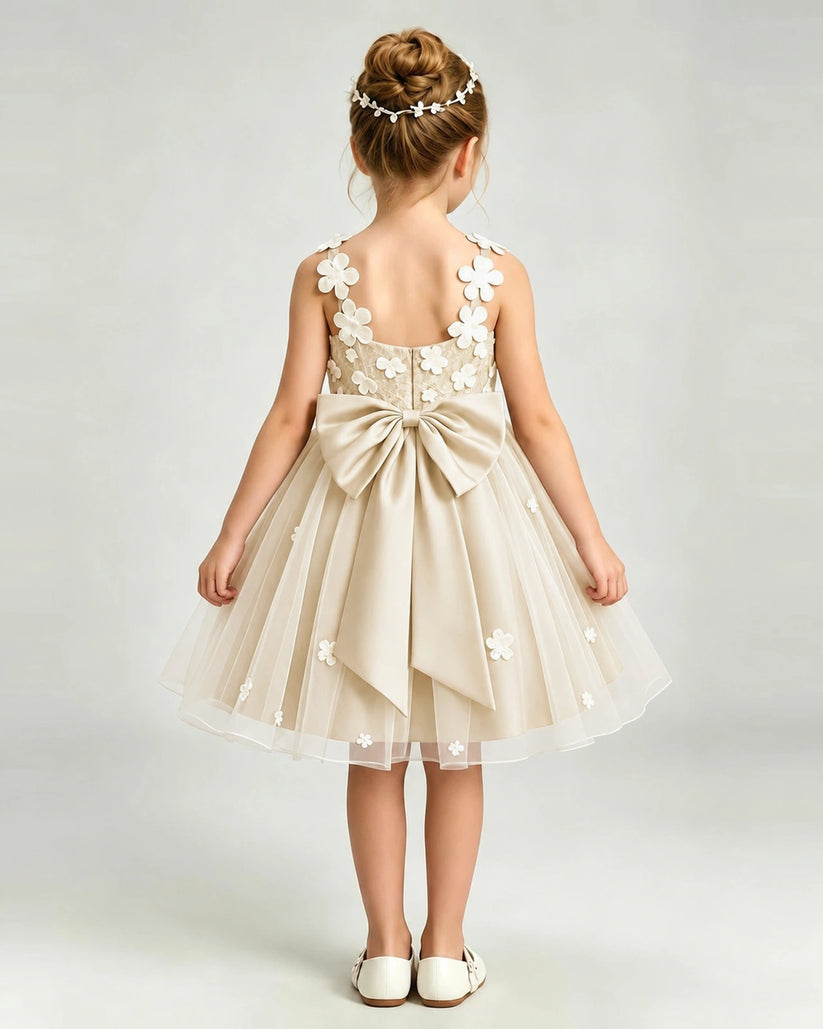 Champagne Tulle A-line Girls Formal Dress Back View