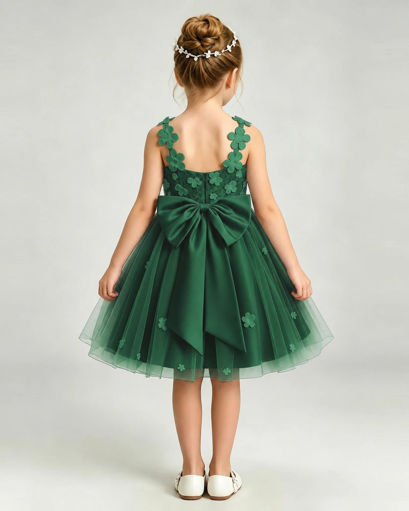 Dark Green Tulle A-line Girls Formal Dress Back View