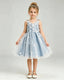 Dusty BlueFlower Girl Dress 3D Floral Applique Spaghetti Strap Knee-Length A-Line Gown Front View