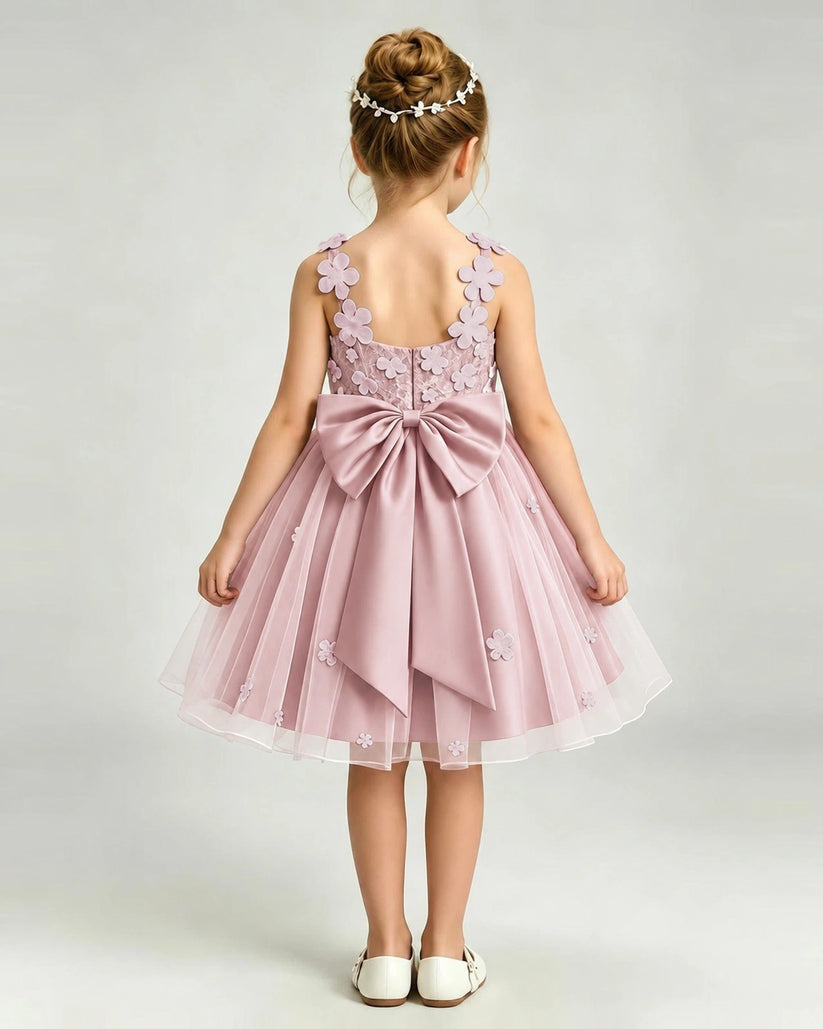 Dusty Rose Tulle A-line Girls Formal Dress Back View