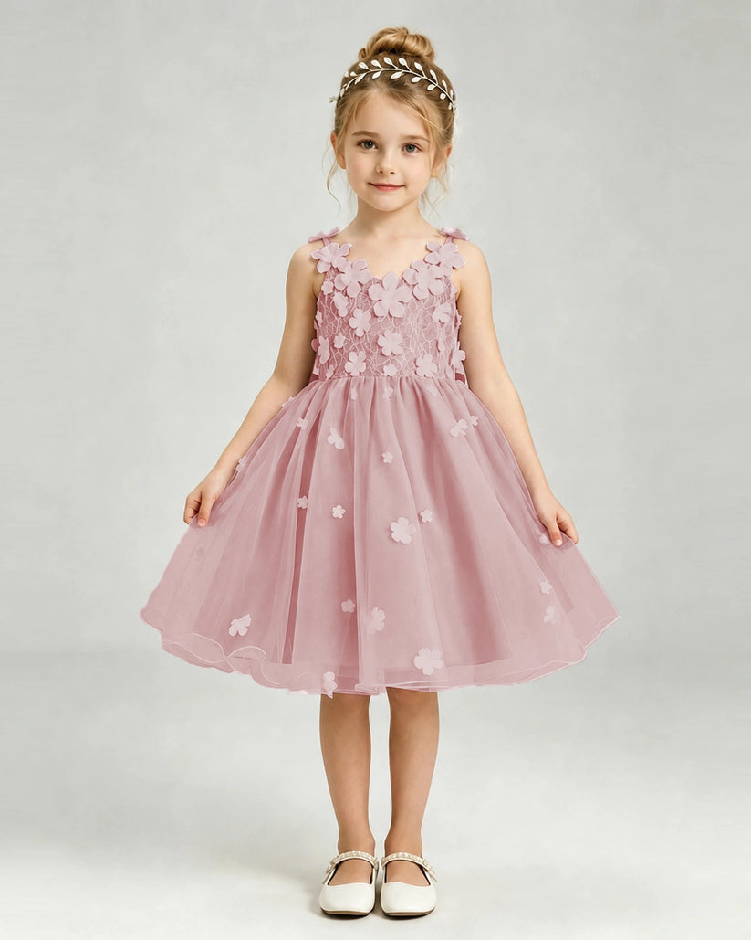 Dusty Rose Tulle A-line Girls Formal Dress Front View