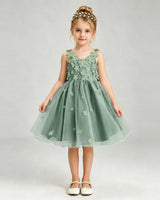Eucalyptus Tulle A-line Girls Formal Dress Front View
