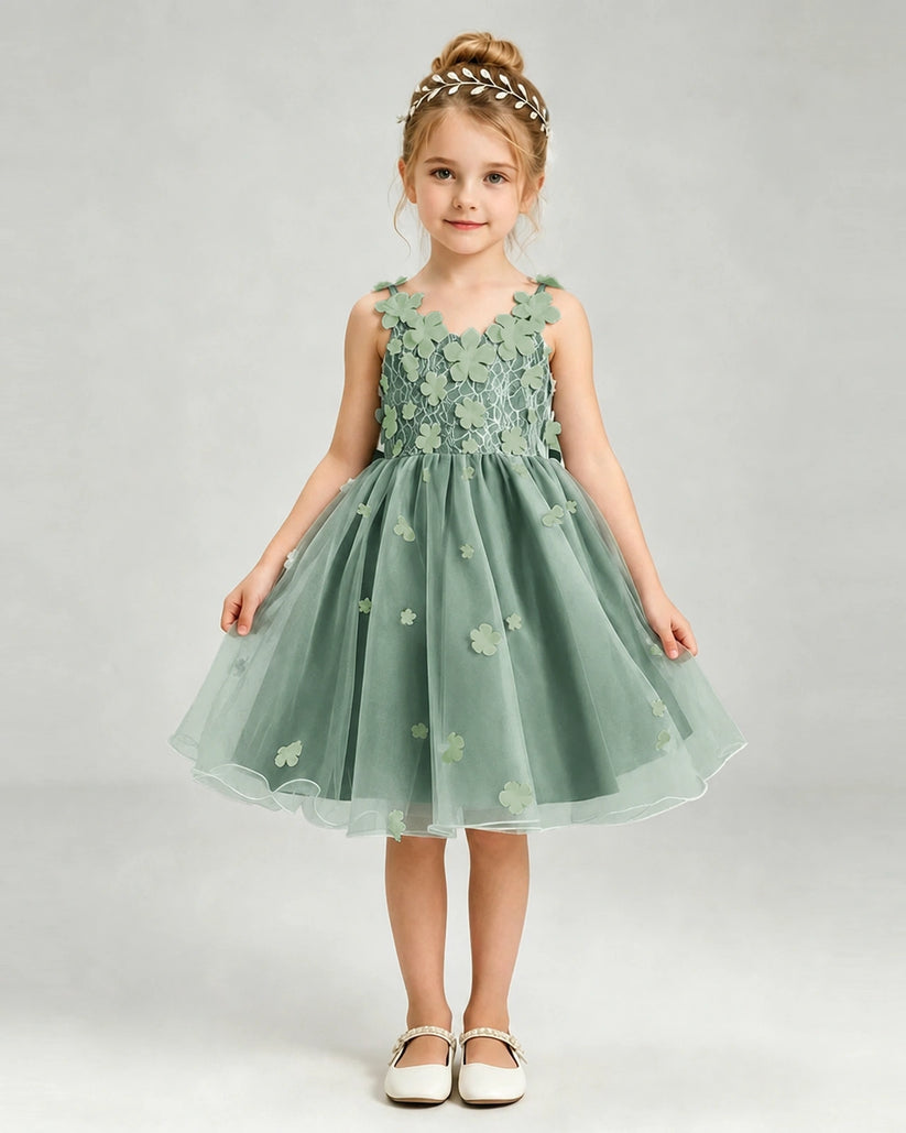 Eucalyptus Tulle A-line Girls Formal Dress Front View