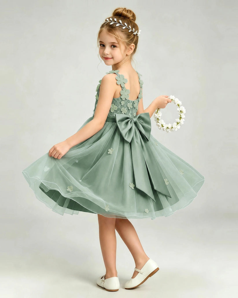 Eucalyptus Tulle A-line Girls Formal Dress Back View
