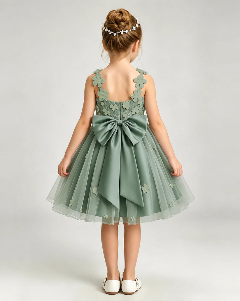 Eucalyptus Tulle A-line Girls Formal Dress Back View