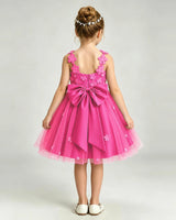 Hot Pink Tulle A-line Girls Formal Dress Back View