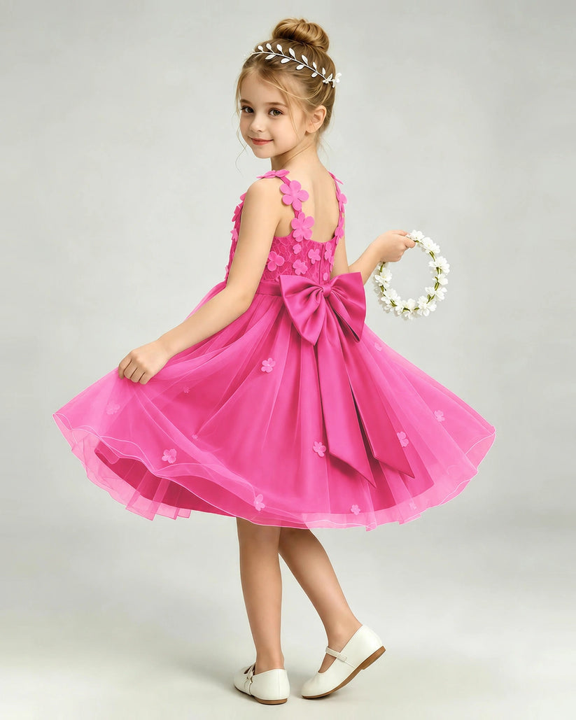 Hot Pink Tulle A-line Girls Formal Dress Side View