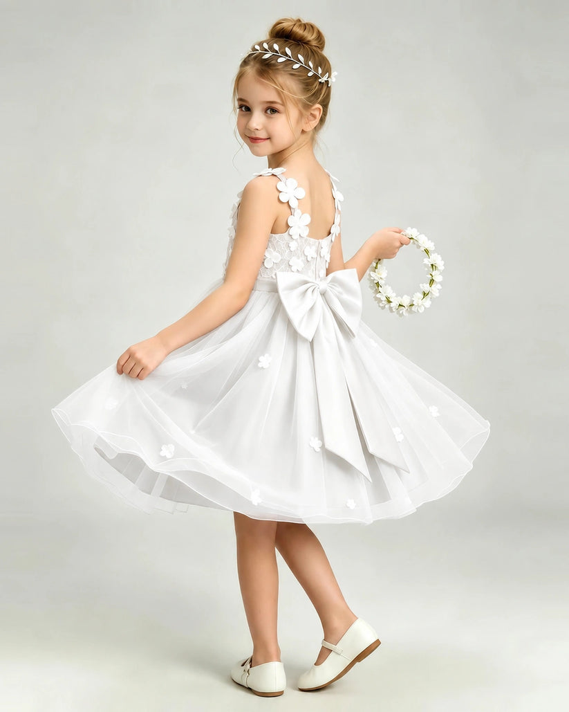Ivory Tulle A-line Girls Formal Dress Back View
