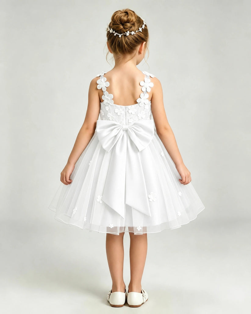 Ivory Tulle A-line Girls Formal Dress Back View