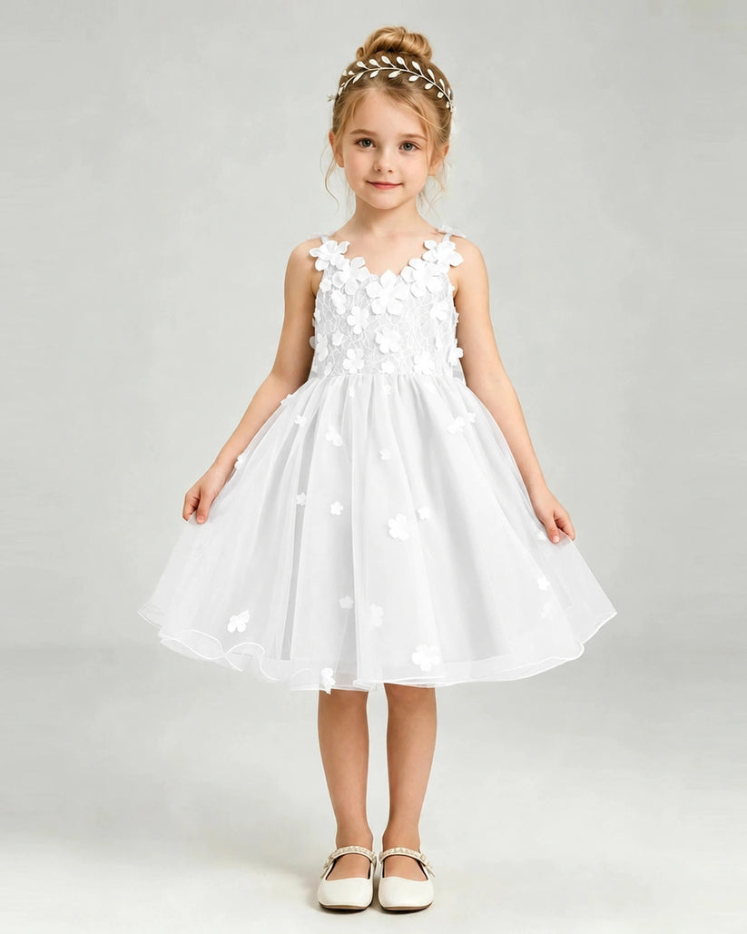 Ivory Tulle A-line Girls Formal Dress Front View
