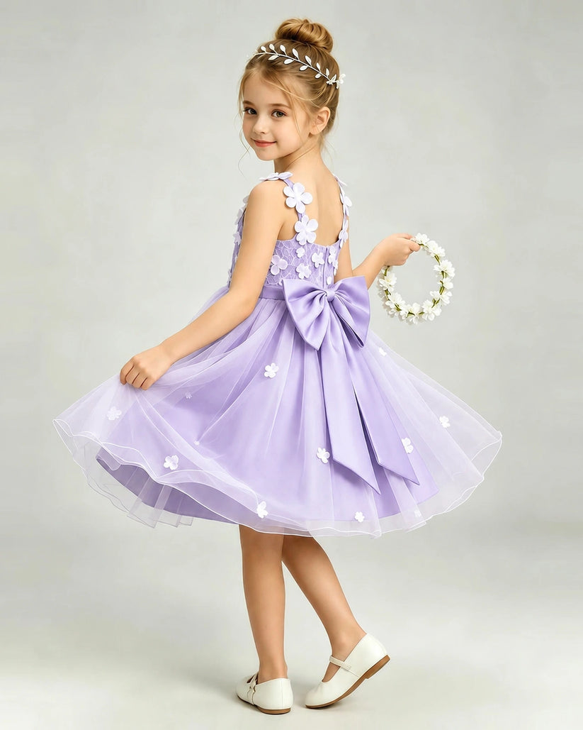Lavender Tulle A-line Girls Formal Dress Back View