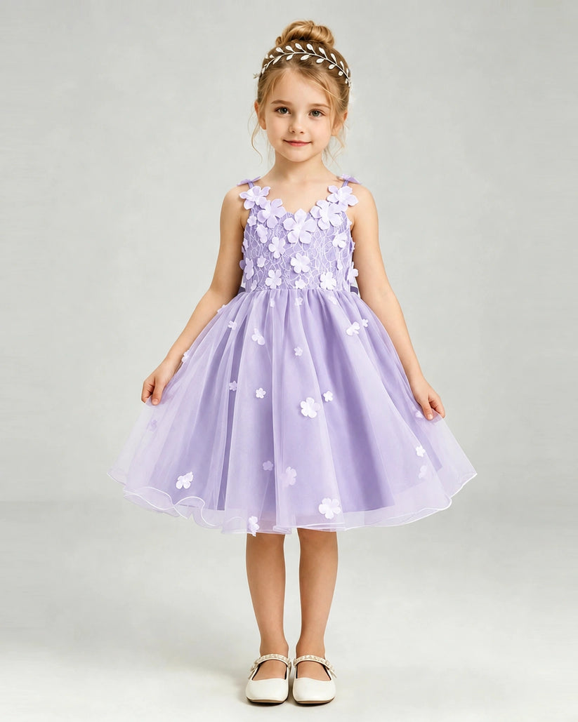 Lavender Tulle A-line Girls Formal Dress Front View