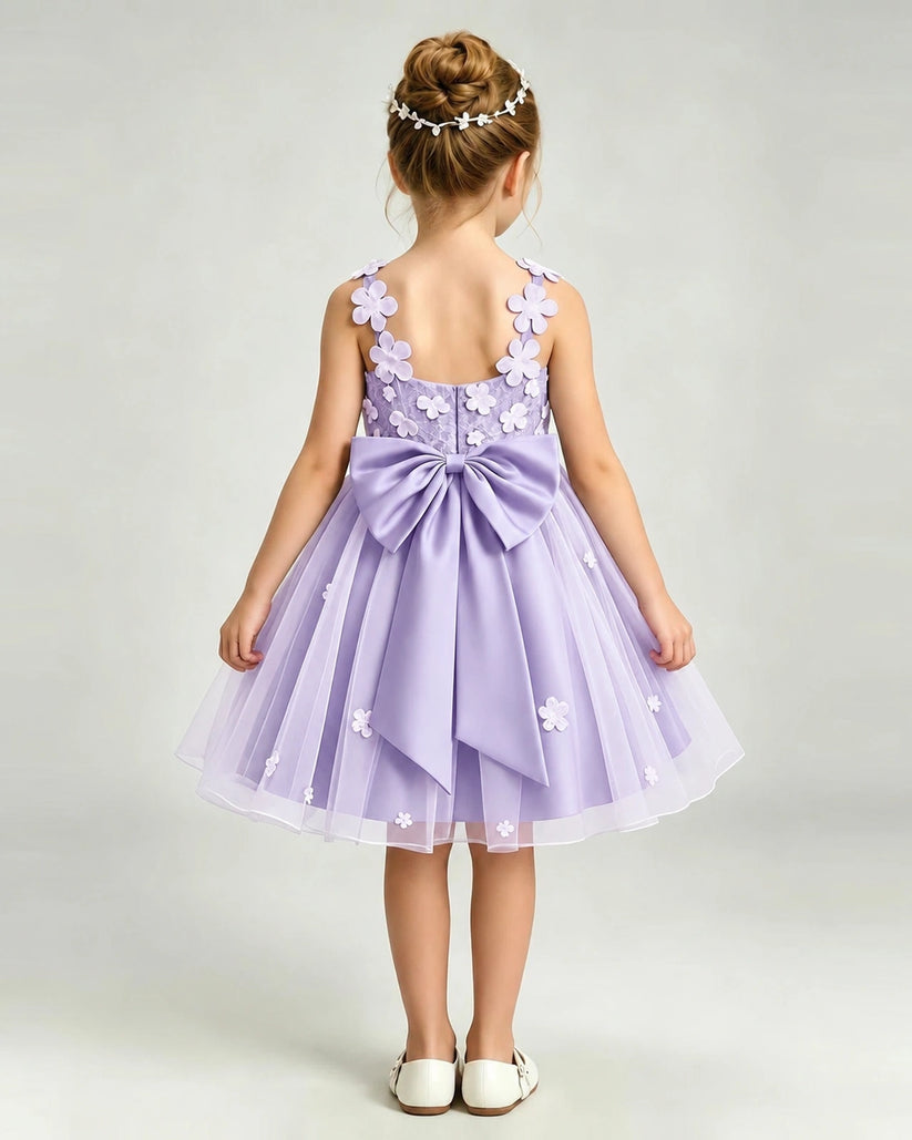 Lavender Tulle A-line Girls Formal Dress Back View