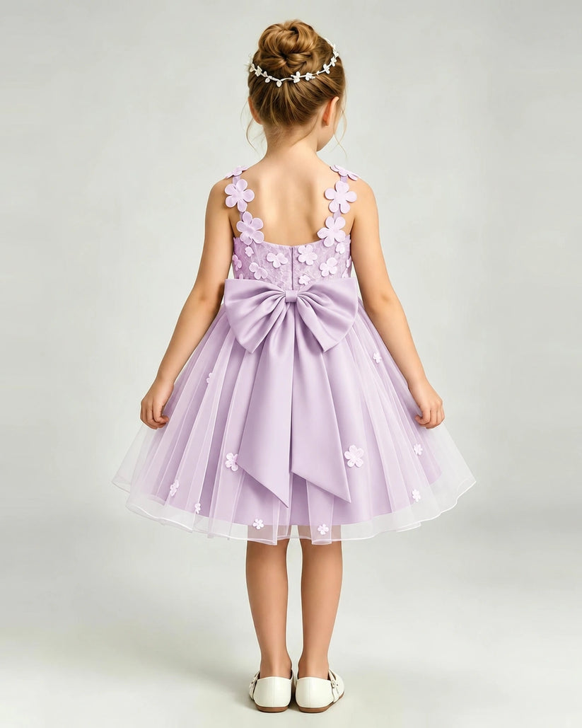 Lilac Tulle A-line Girls Formal Dress Back View