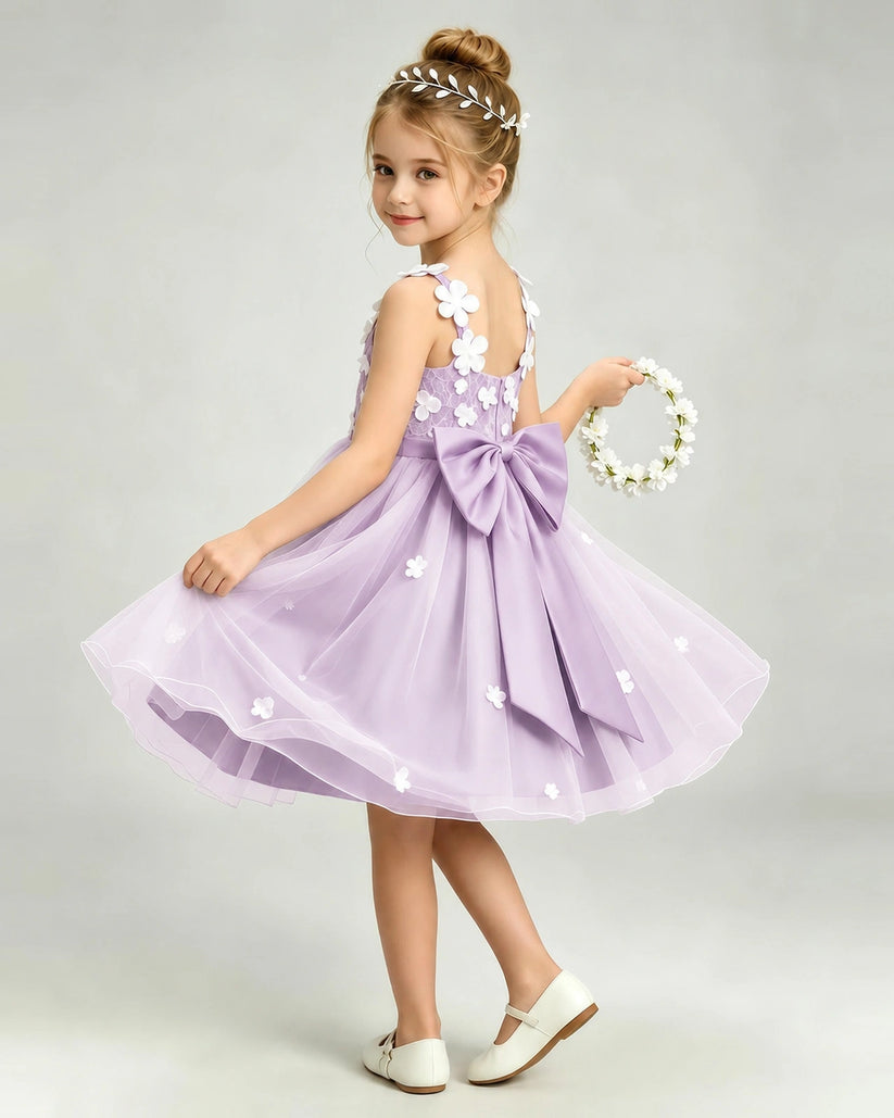 Lilac Tulle A-line Girls Formal Dress Back View
