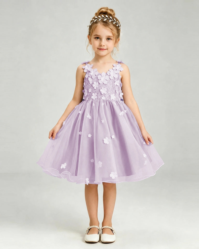 Lilac Tulle A-line Girls Formal Dress Front View
